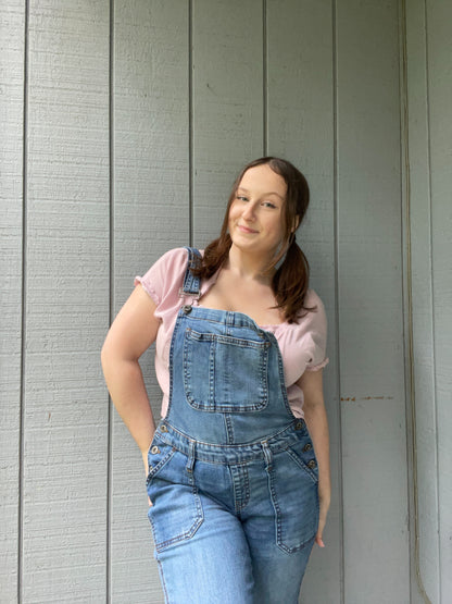 Distressed Skinny Overalls