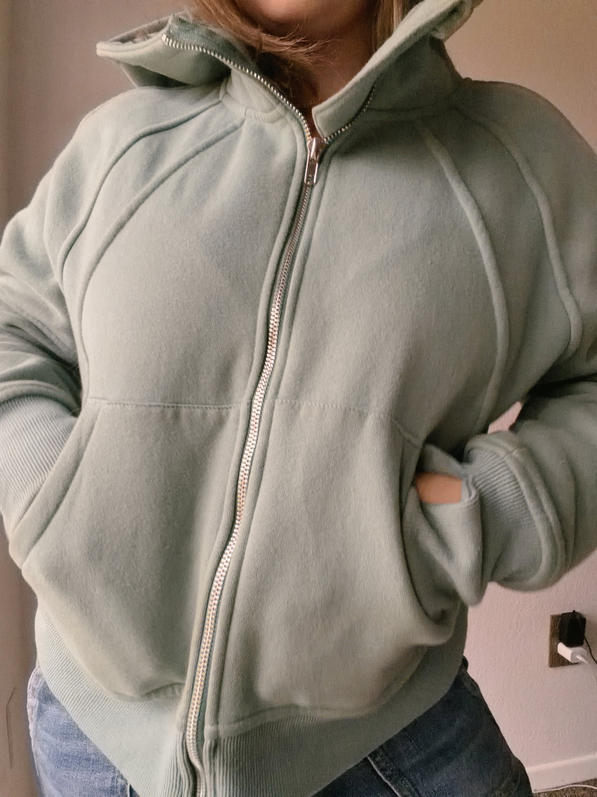 Cropped Teal Zip Up Hoodie