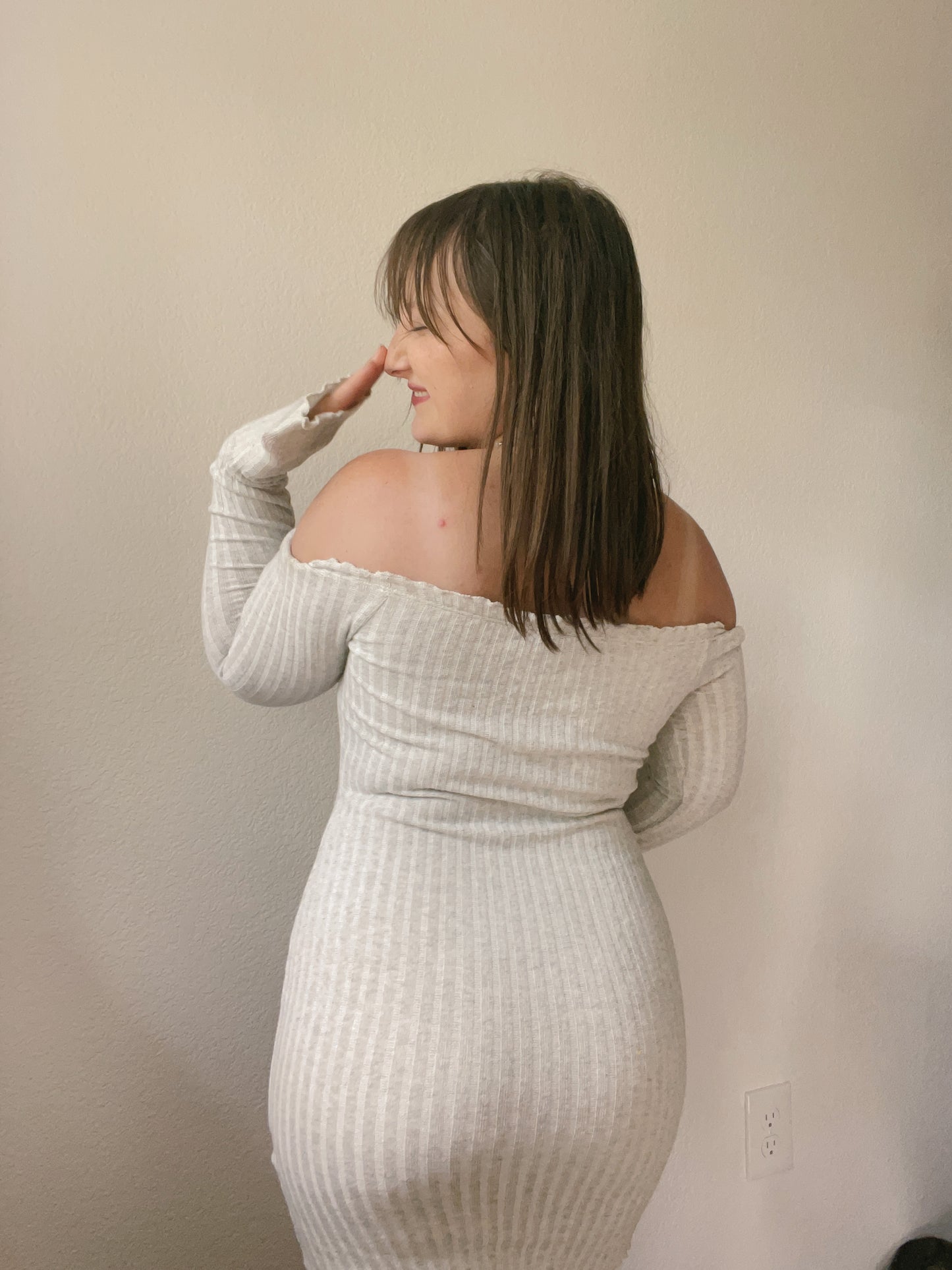 Light Grey Long Sleeve Sweater Dress