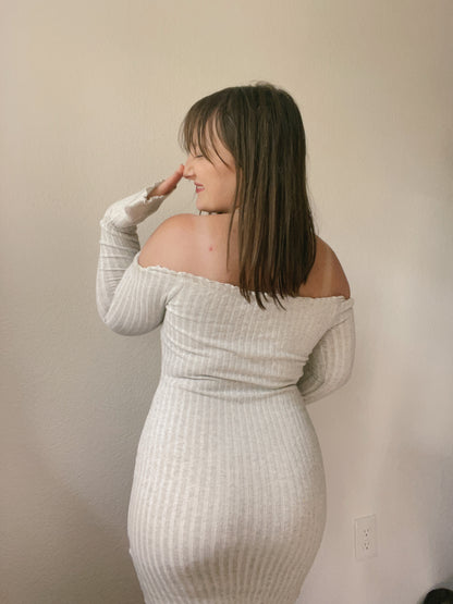 Light Grey Long Sleeve Sweater Dress