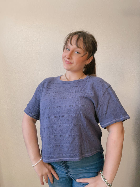 Navy Smocked Crop Top