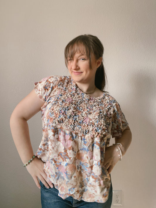Boho Scrunch Floral Blouse