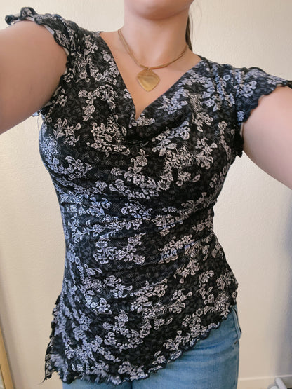 B&W Cowl Neck Top