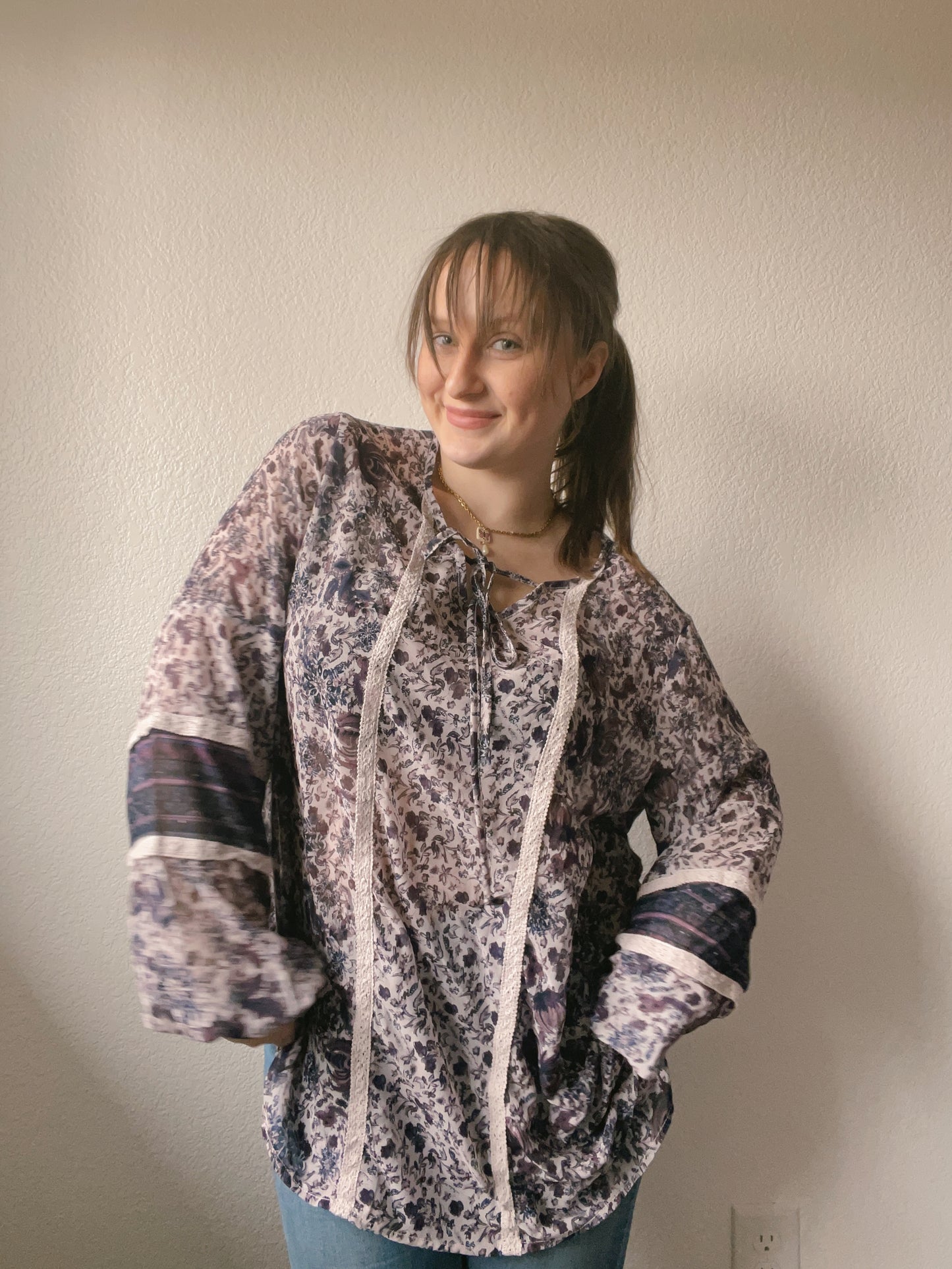 Purple Sheer Floral Blouse