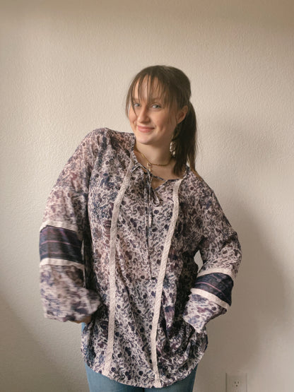 Purple Sheer Floral Blouse