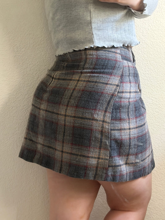 Slate Plaid Mini Wrap Skirt