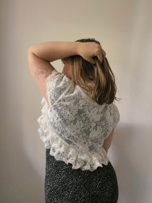 Lace & Ruffle Cropped Cardigan