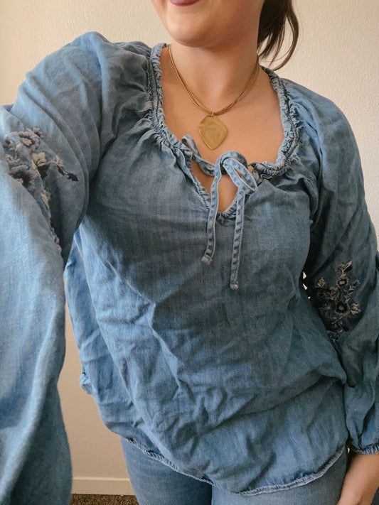 Embroidered Denim Blouse
