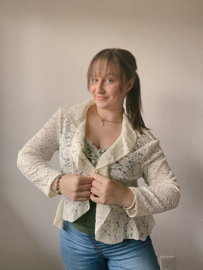 Cream Lace Ruffle Cardigan
