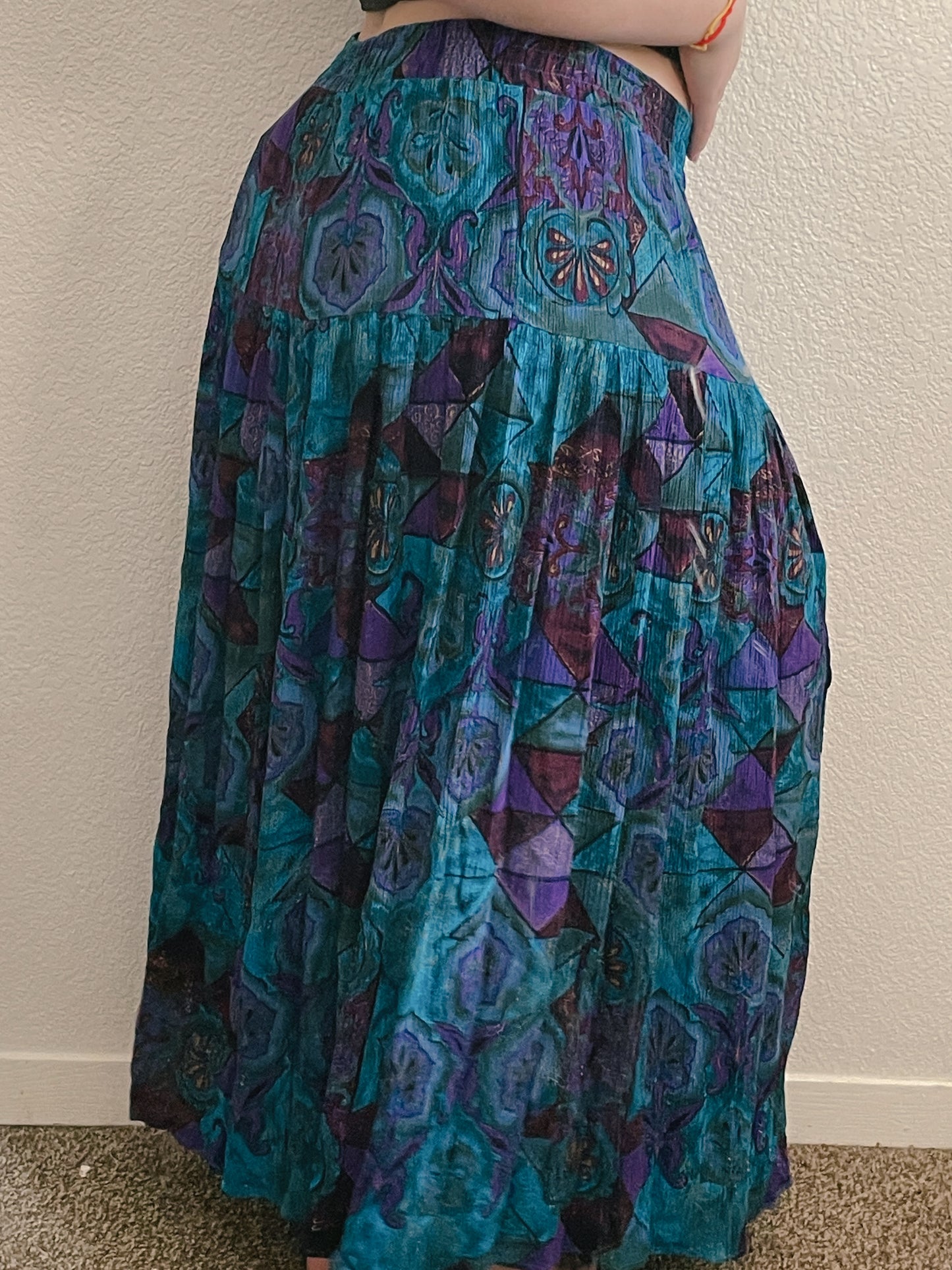 Teal Abstract Ribbed Maxi Skirt