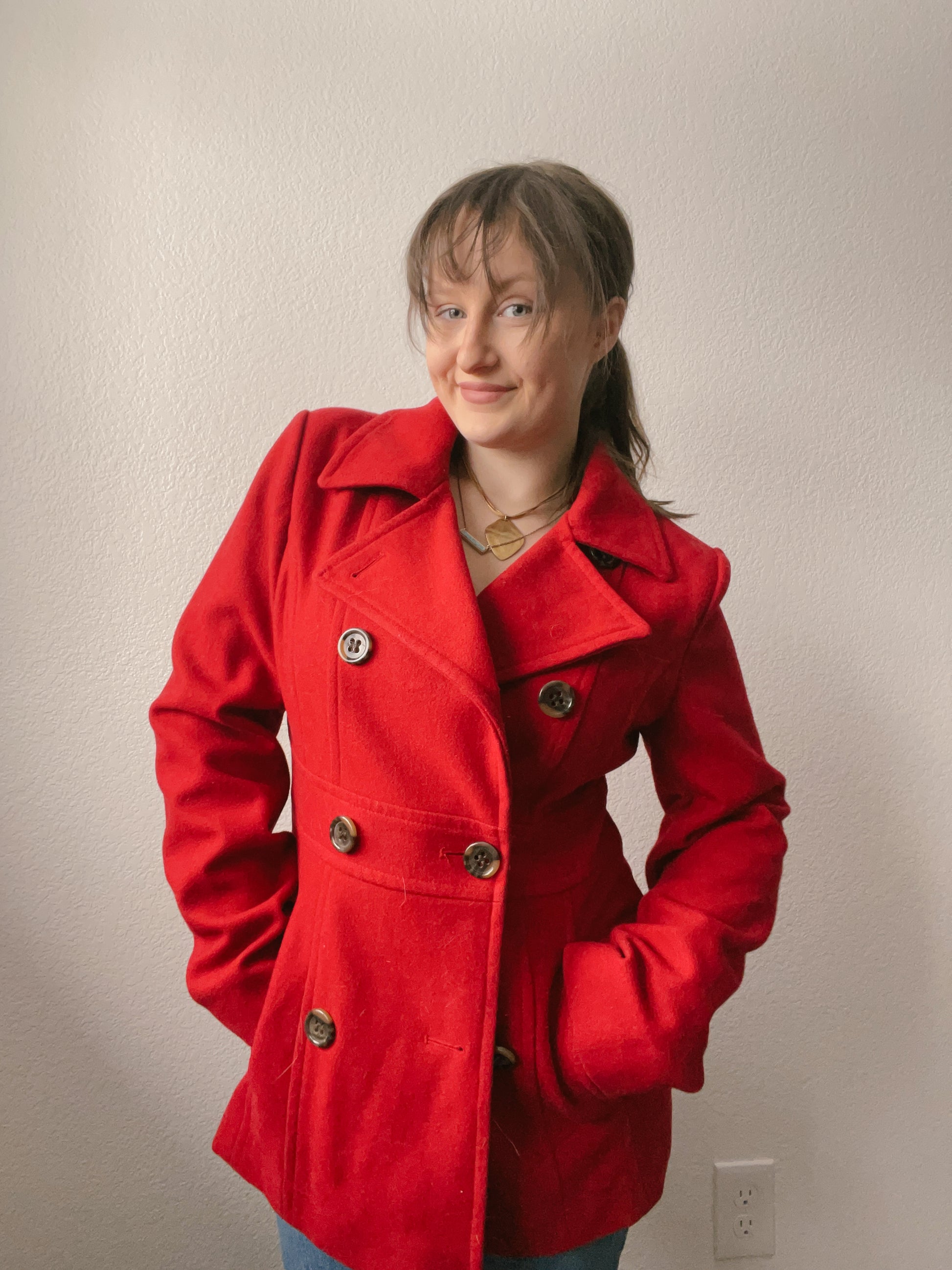 Red Wool Button Up Coat | From the Rack | Grace Thrifts