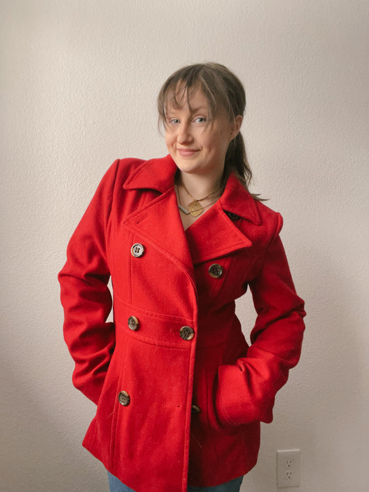 Red Wool Button Up Coat | From the Rack | Grace Thrifts