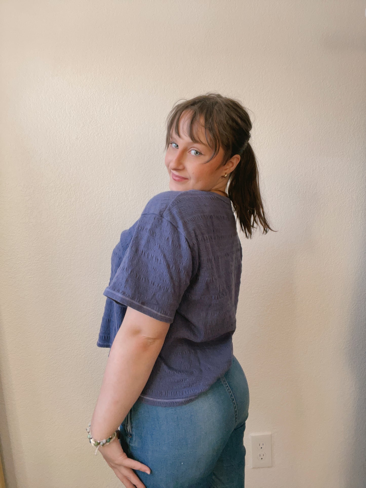 Navy Smocked Crop Top