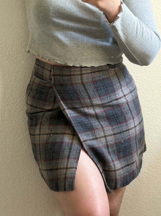 Slate Plaid Mini Wrap Skirt