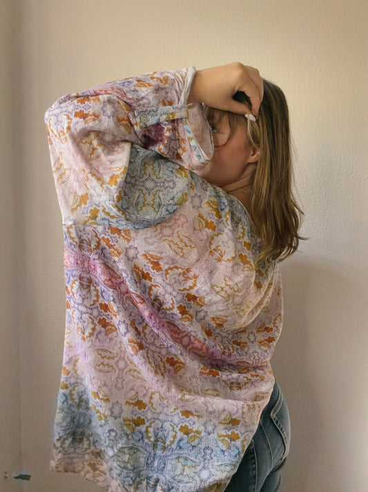 Ombré Rope Tie Floral Blouse