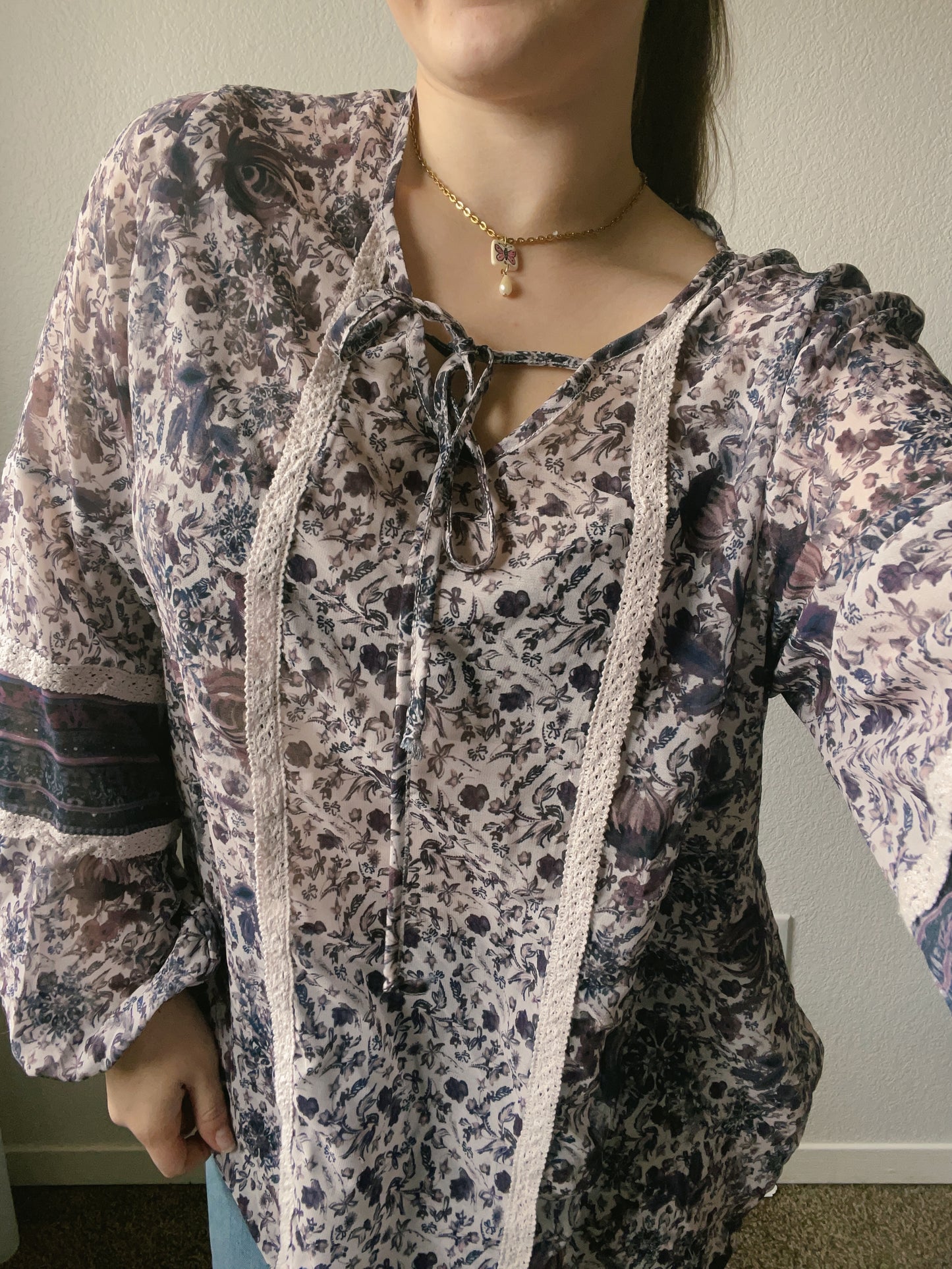 Purple Sheer Floral Blouse