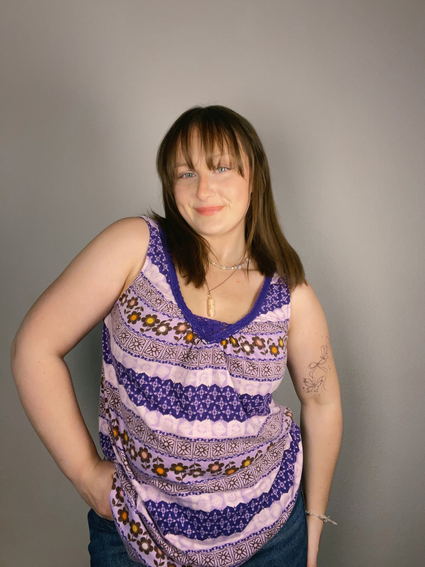 Purple Striped Lace Tank