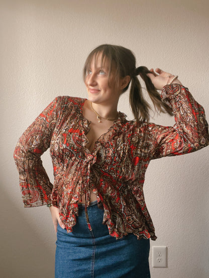 Red Boho Sheer Cardigan
