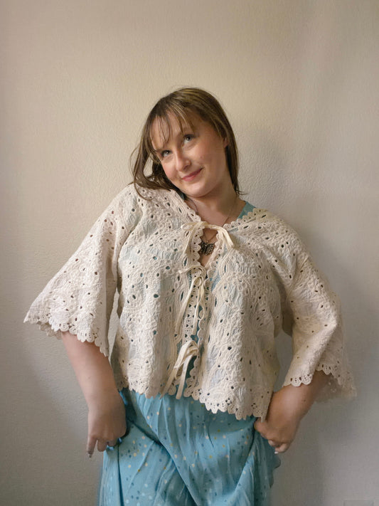 Cream Eyelet Cardigan