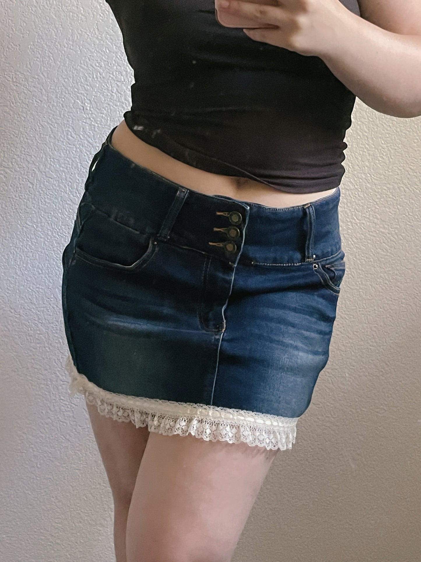Denim & Lace Mini Skirt