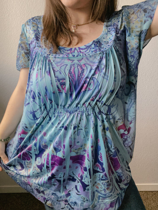 Multi-Print Rhinestone Blouse