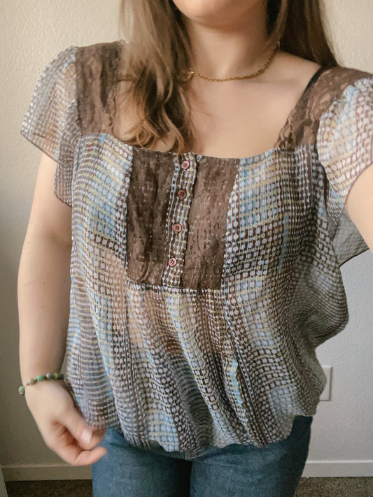 Polka Dot Lace Bubble Blouse