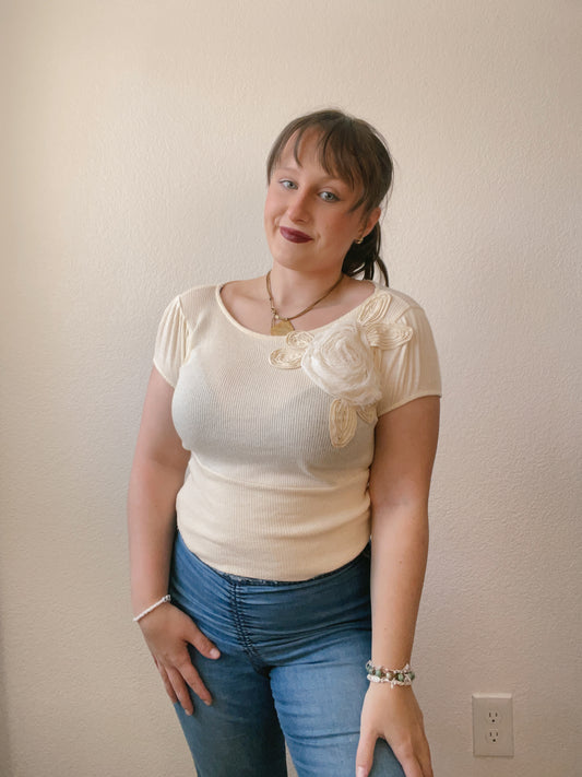 Cream Tulle Floral Top
