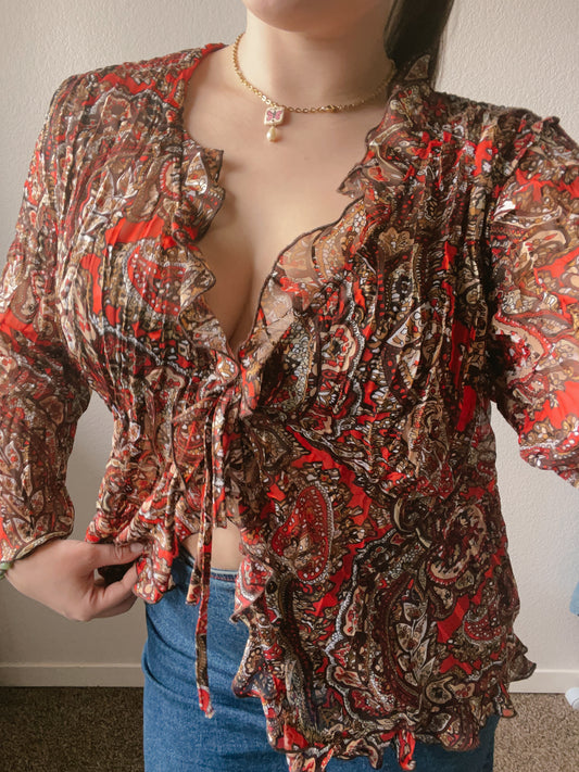 Red Boho Sheer Cardigan