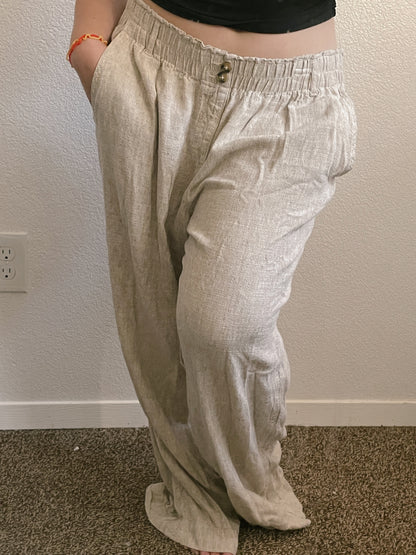 Beige Casual Elastic Pants