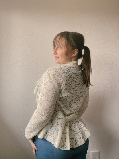Cream Lace Ruffle Cardigan