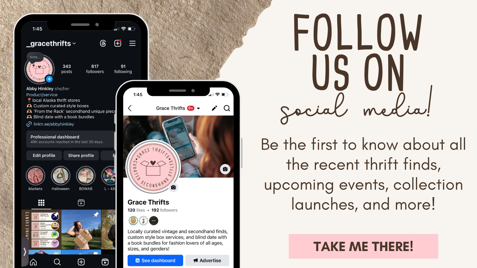 Follow Us On Socials | Grace Thrifts | Wasilla, AK