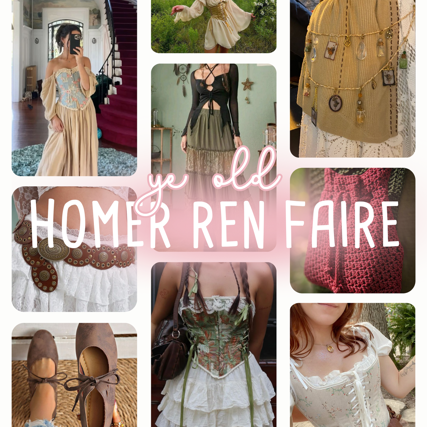 Collage of images featuring costumes and accessories with 'ye old HOMER REN FAIRE' text.
