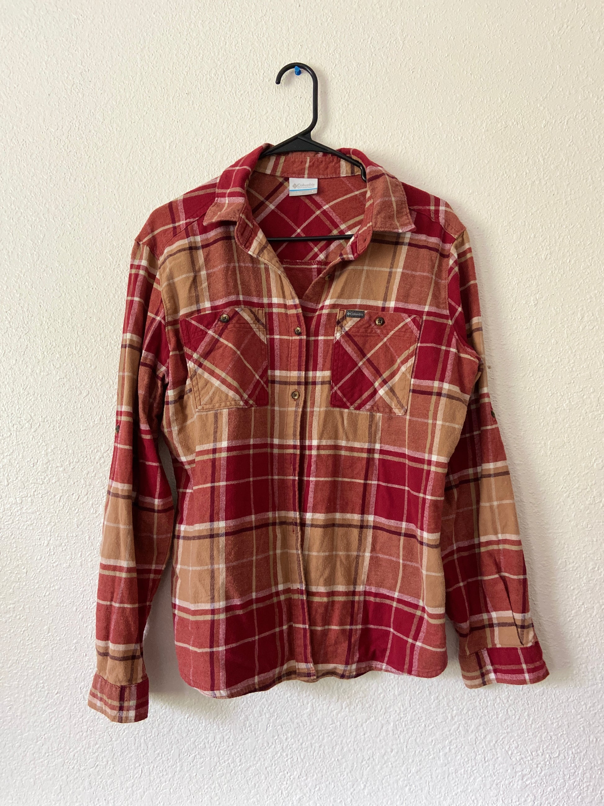 Columbia Red and Orange Button Up Flannel | From the Rack | Grace Thrifts | Curated Secondhand Styles | Wasilla, AK