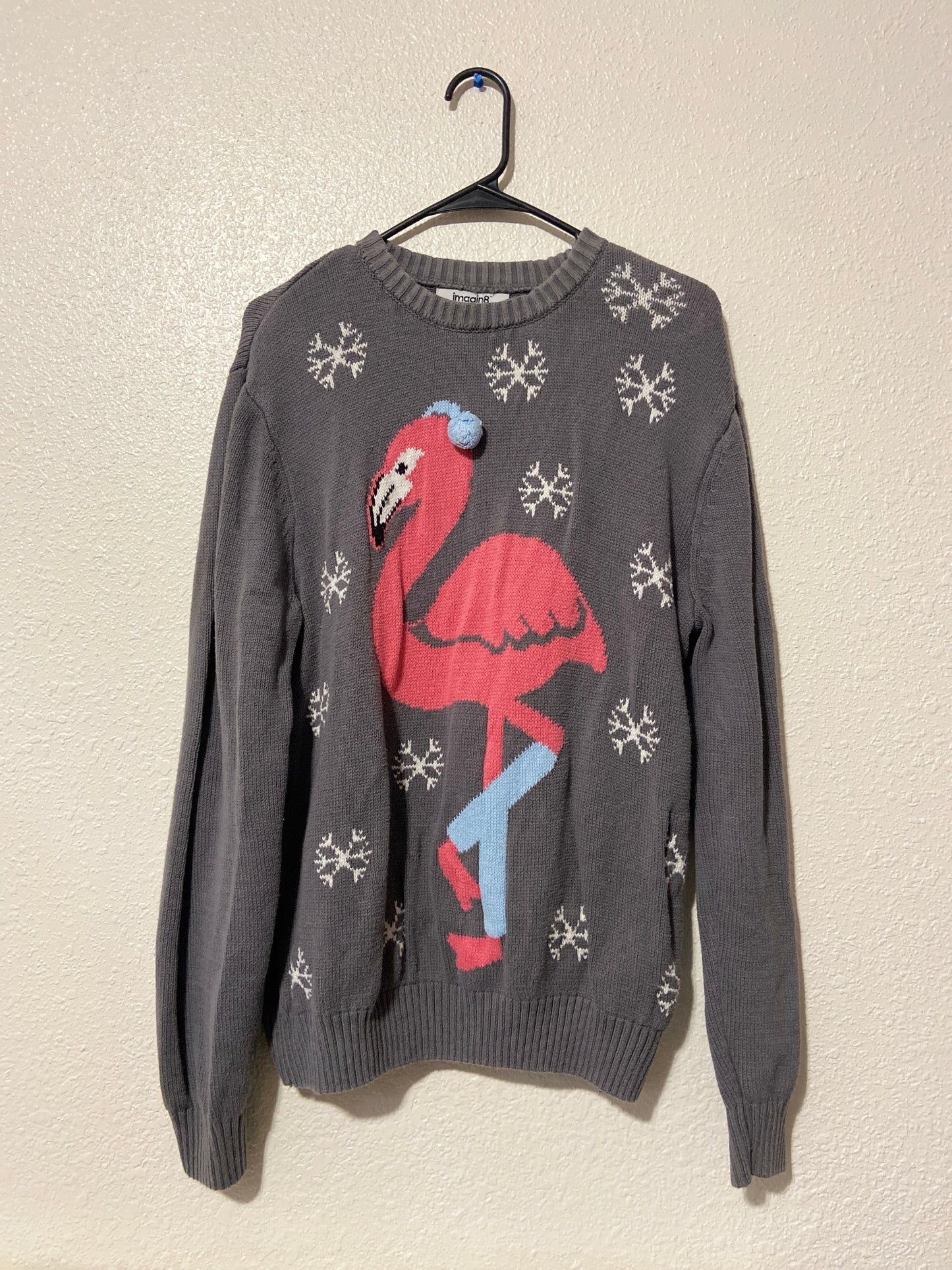 Grey Flamingo Christmas Sweater | From the Rack | Grace Thrifts | Wasilla, AK