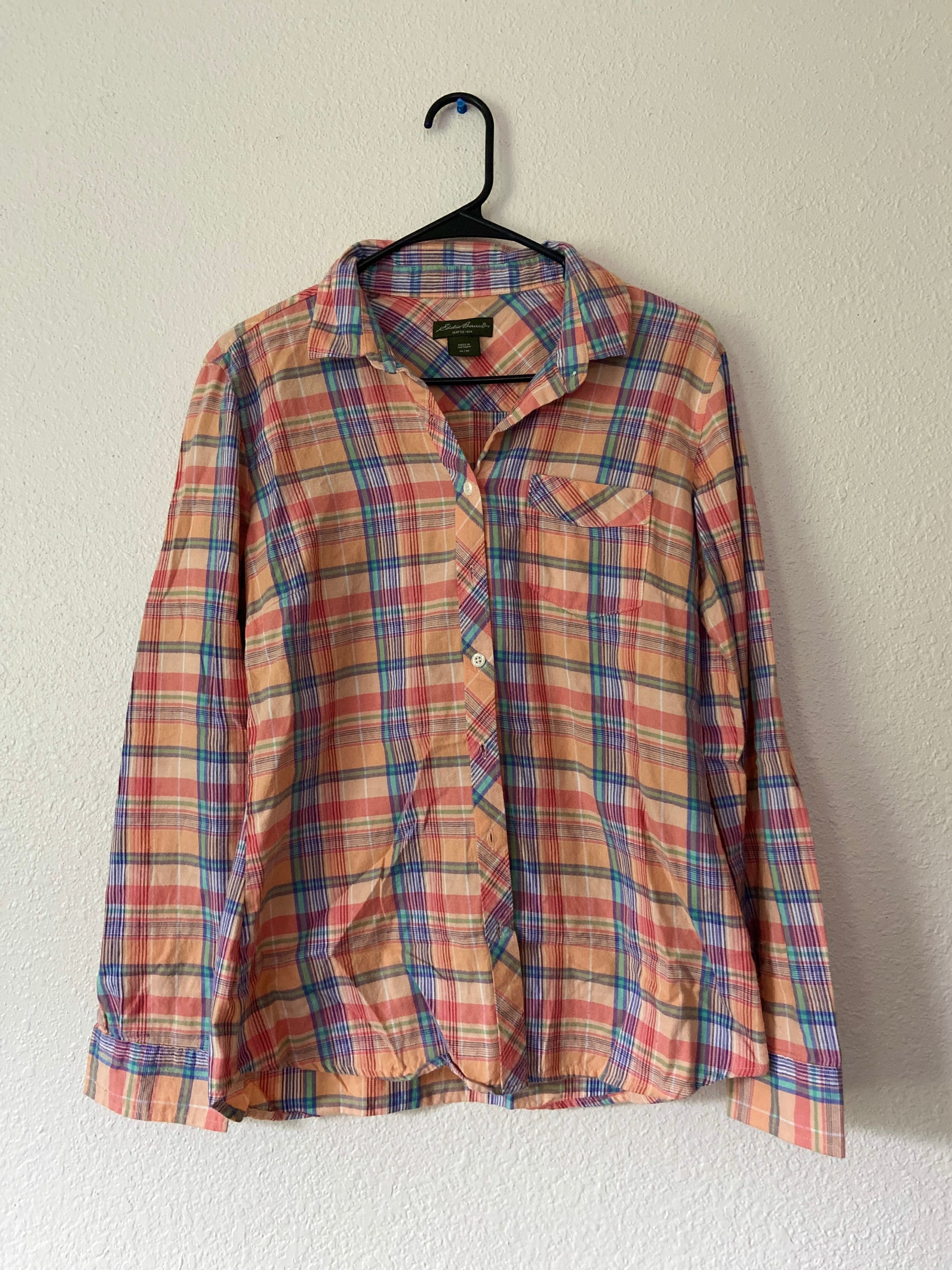 Eddie Bauer Orange Button Up Flannel | From the Rack | Curated Secondhand Styles | Grace Thrifts | Wasilla, AK