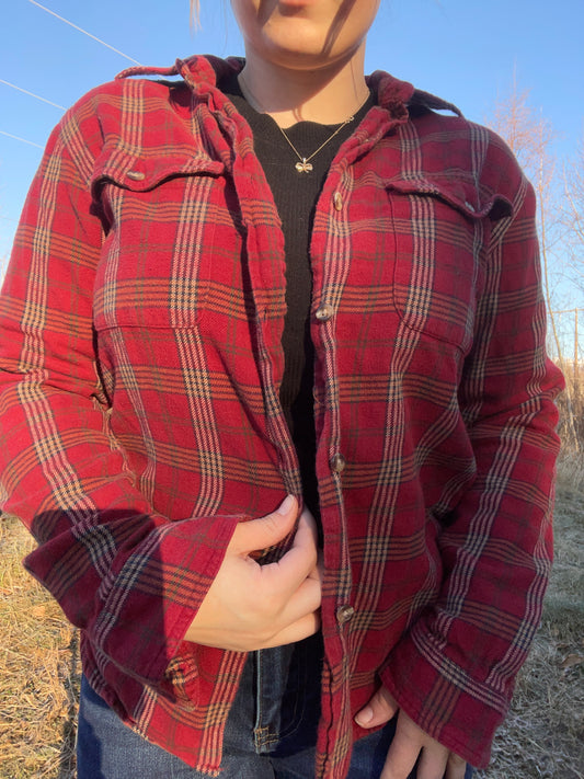 Red Honeycrisp Button Up Flannel | From the Rack | Curated Secondhand Styles | Grace Thrifts | Wasilla, AK