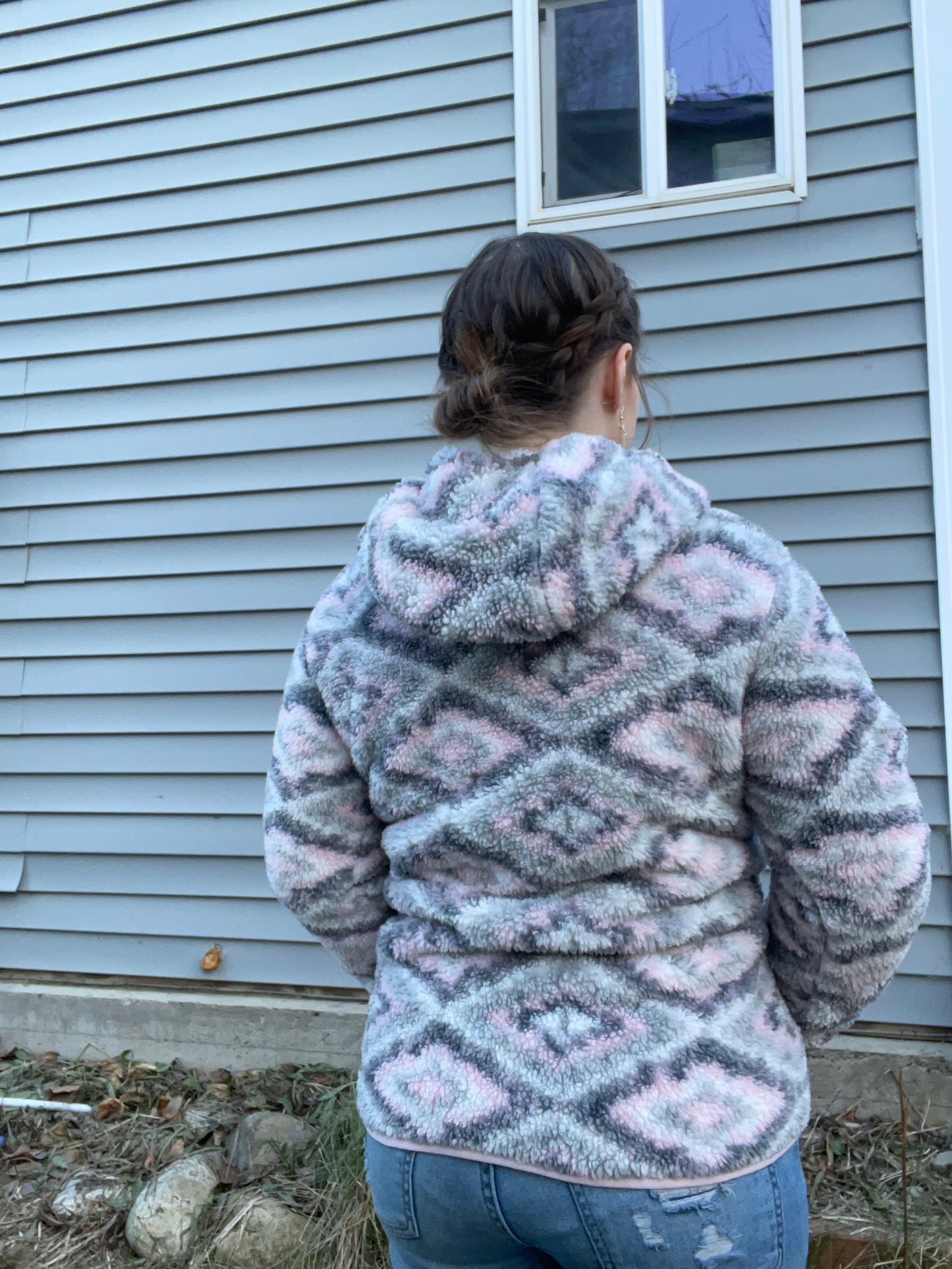 Eddie Bauer Pink & Grey Fuzzy Zip Up | From the Rack | Curated Secondhand Styles | Grace Thrifts | Wasilla, AK