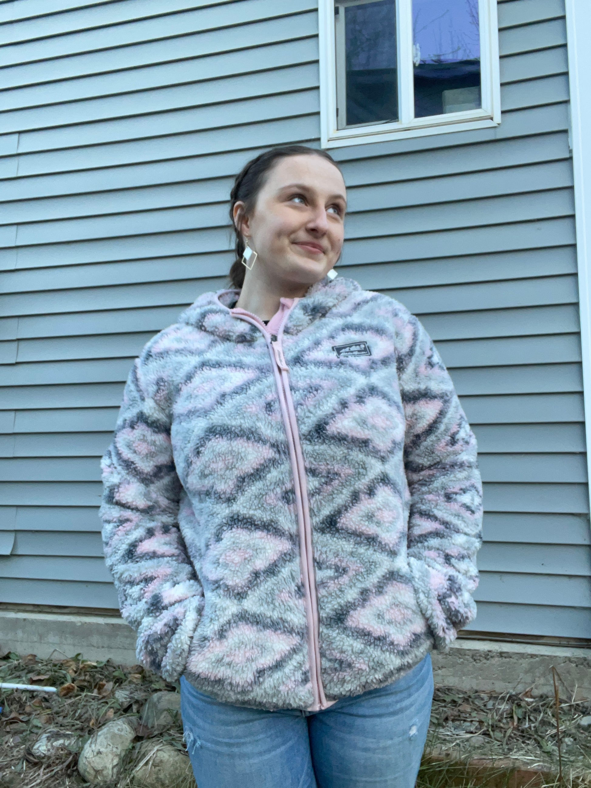 Eddie Bauer Pink & Grey Fuzzy Zip Up | From the Rack | Curated Secondhand Styles | Grace Thrifts | Wasilla, AK