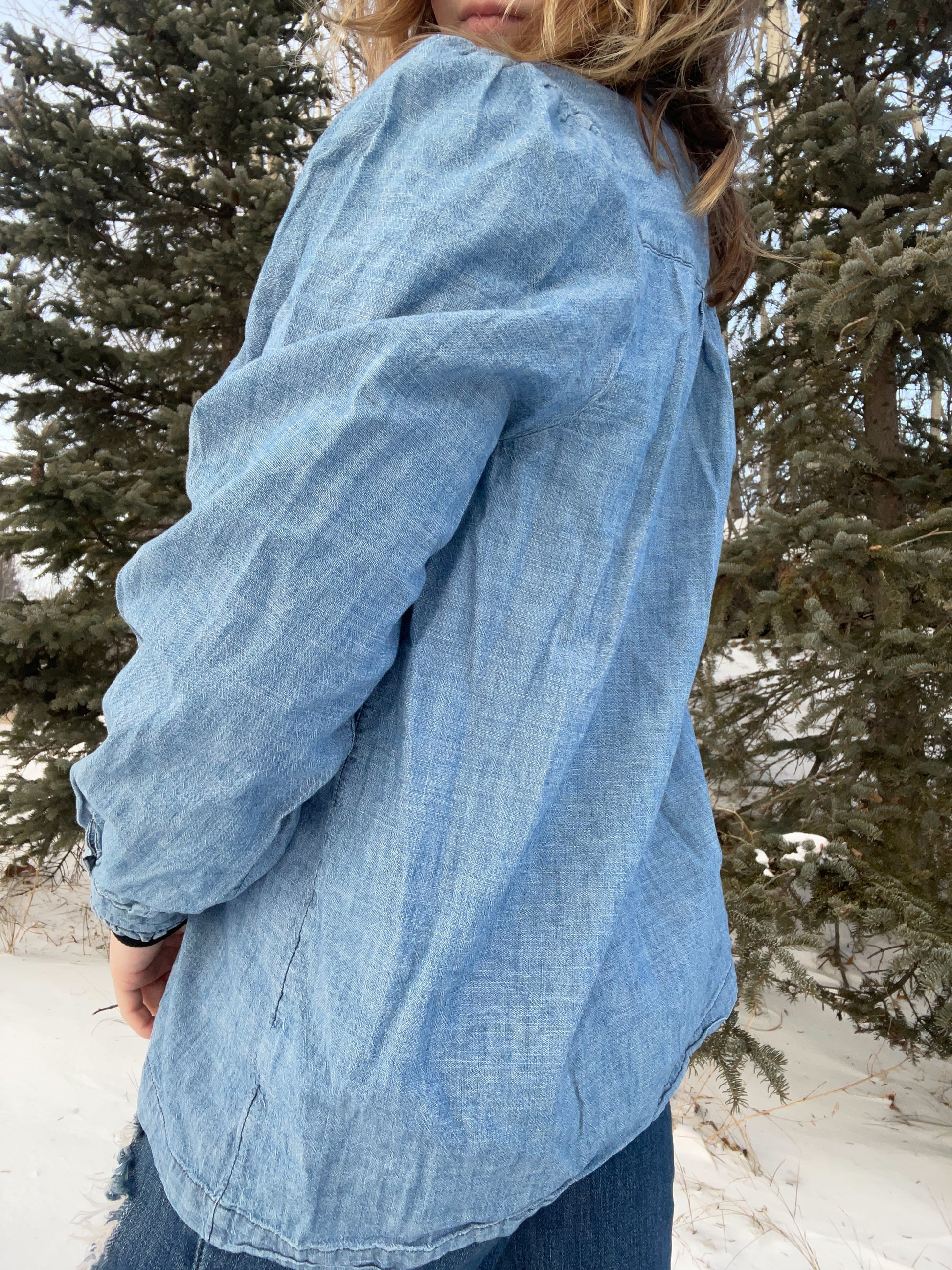 Embroidered Denim Button Up Shirt | From the Rack | Grace Thrifts