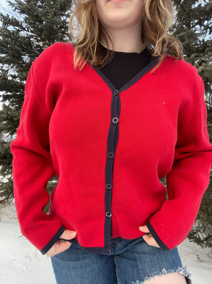 Red & Navy Pendleton Cardigan | From the Rack | Grace Thrifts