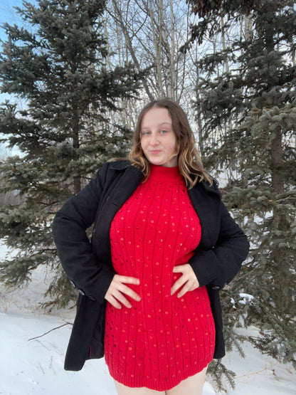 Red Cable Knit Sequin Dress