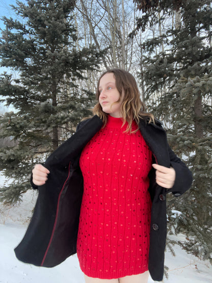 Red Cable Knit Sequin Dress