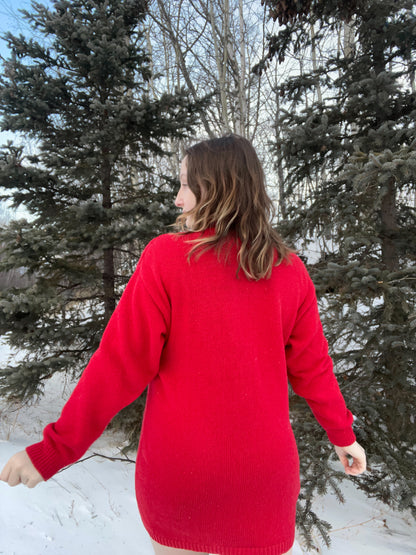 Red Cable Knit Sequin Dress