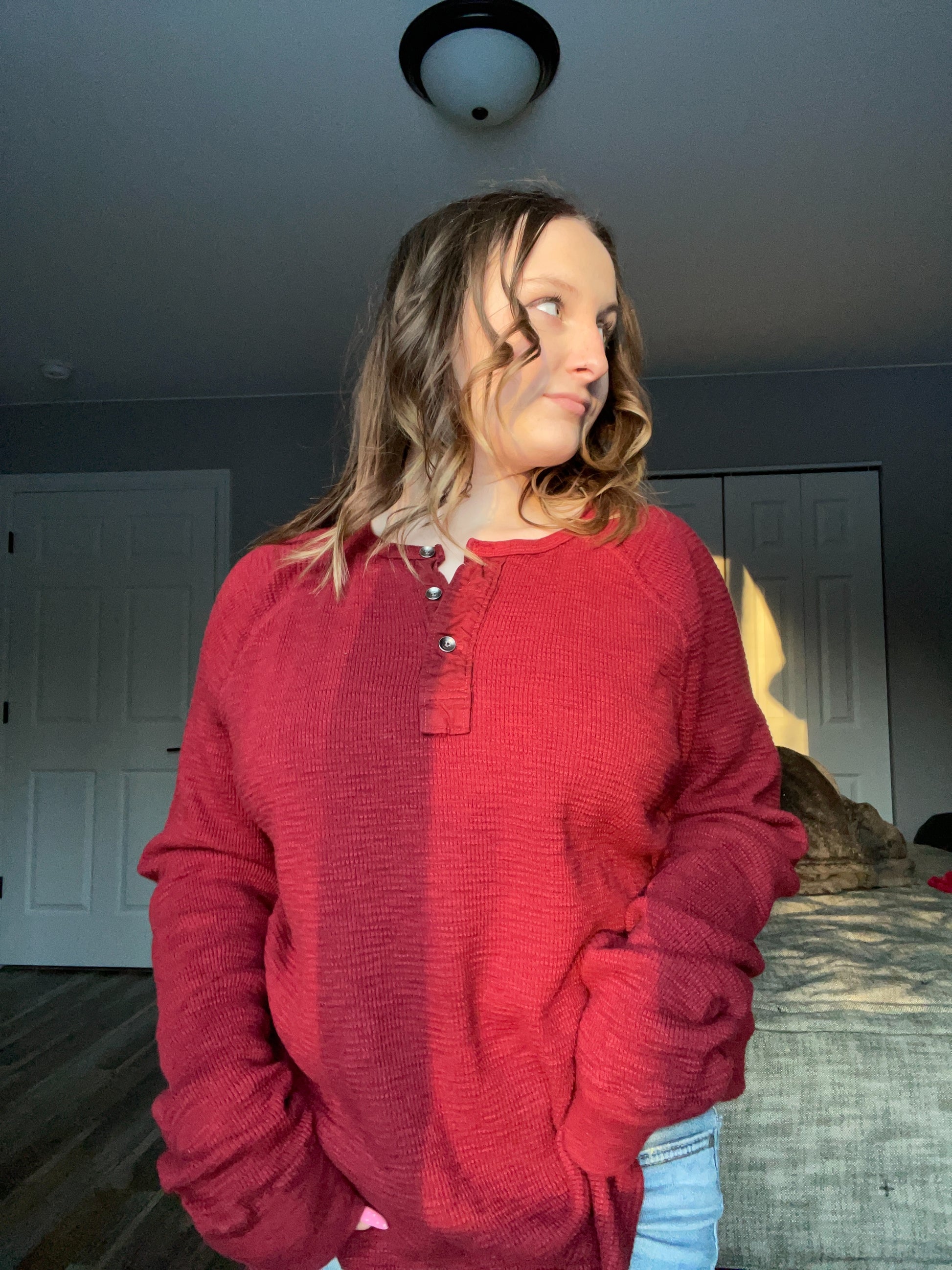 Red Waffle Knit Top | From the Rack | Grace Thrifts
