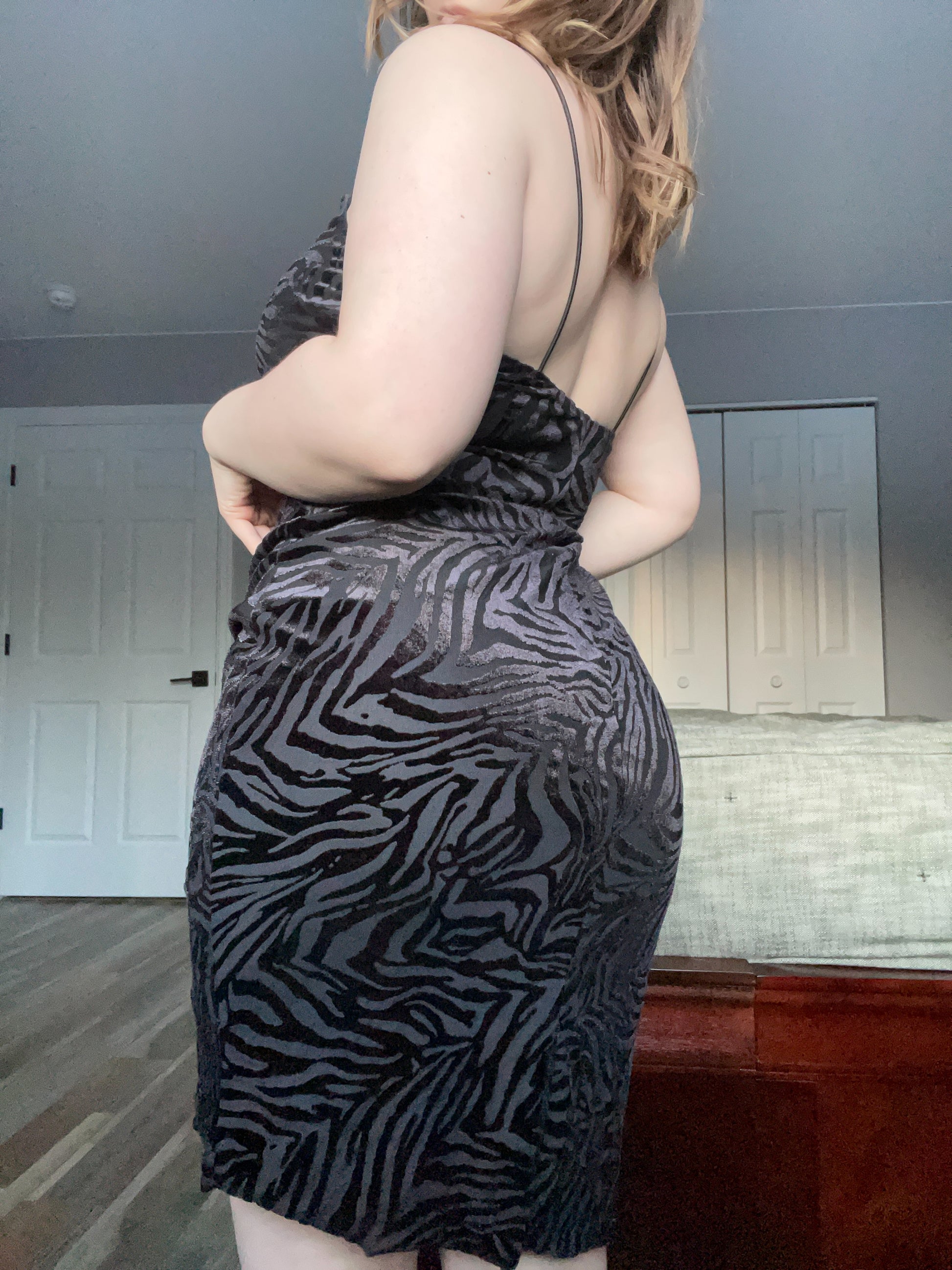 Black Zebra Midi Dress | From the Rack | Grace Thrifts