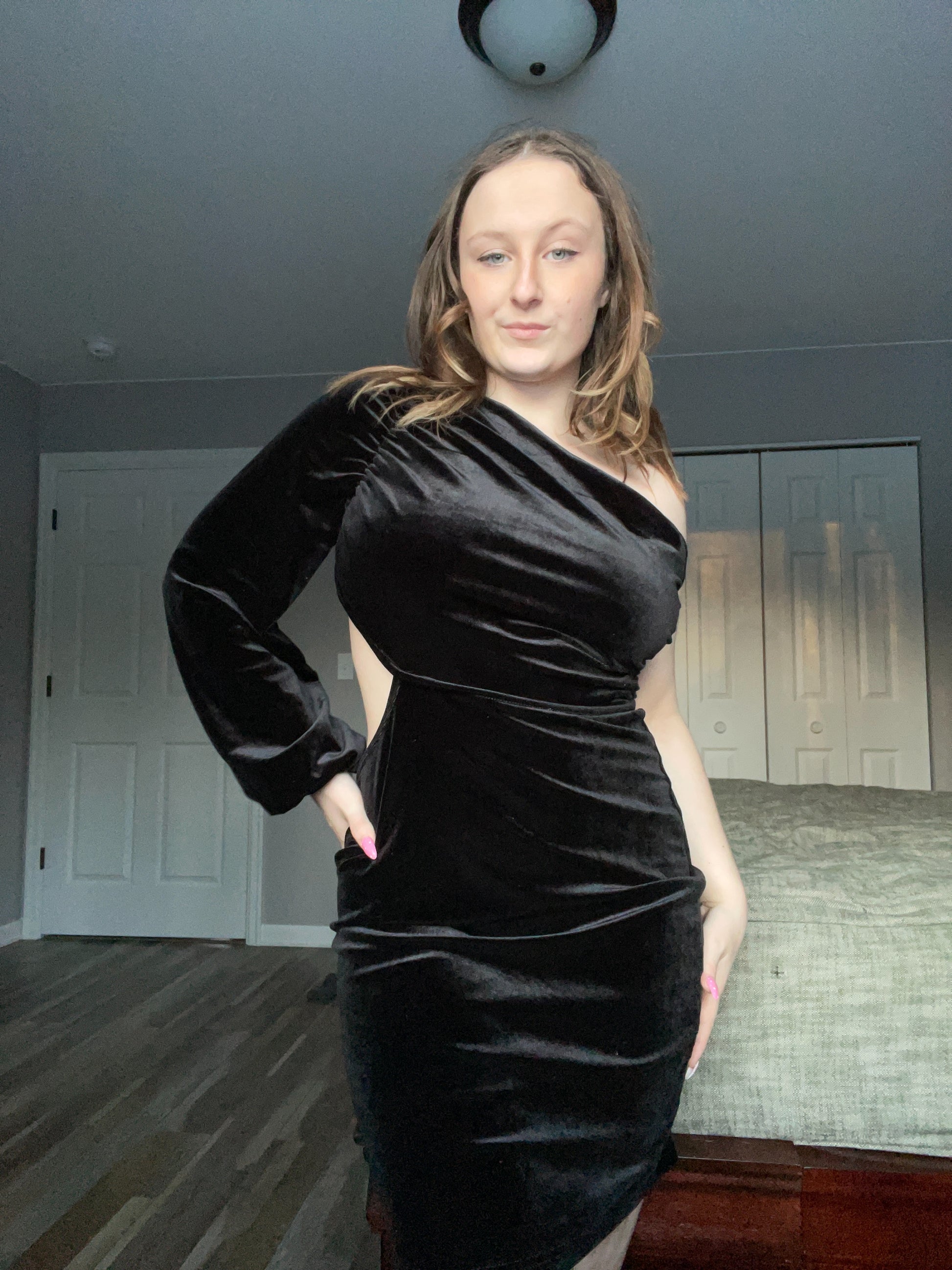 Black Velvet One Shoulder Dress | From the Rack | Grace Thrifts