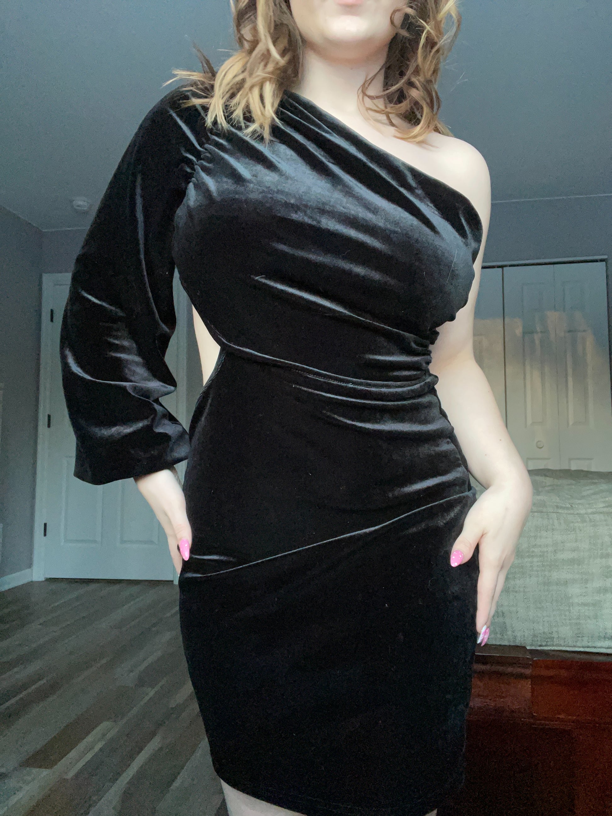 Black Velvet One Shoulder Dress | From the Rack | Grace Thrifts
