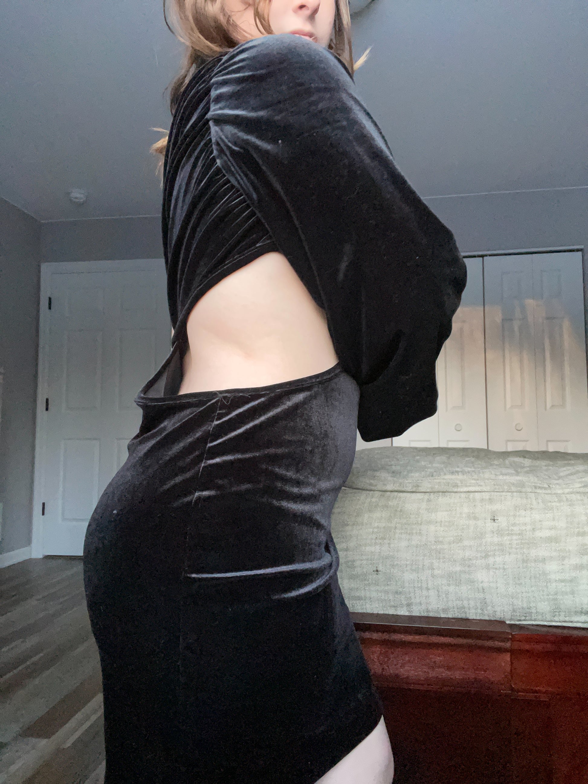 Black Velvet One Shoulder Dress | From the Rack | Grace Thrifts