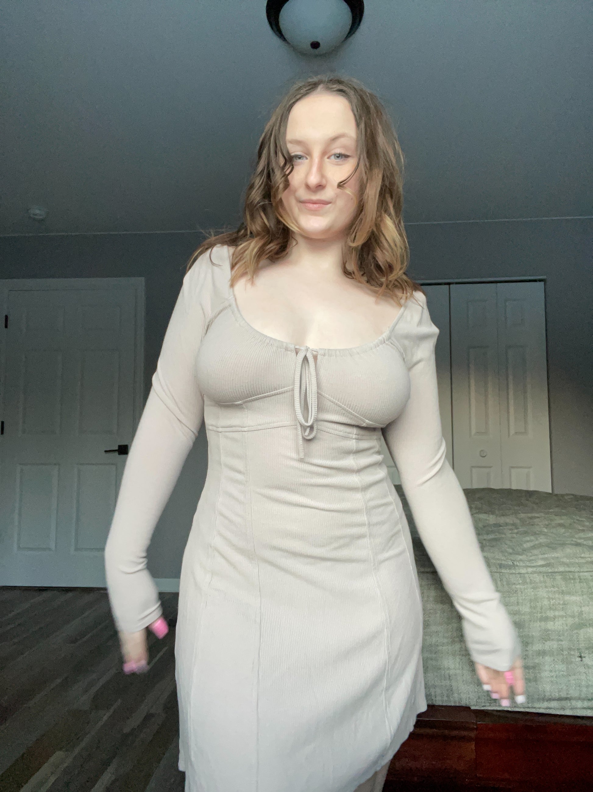 Tan Milkmaid Mini Dress | From the Rack | Grace Thrifts 