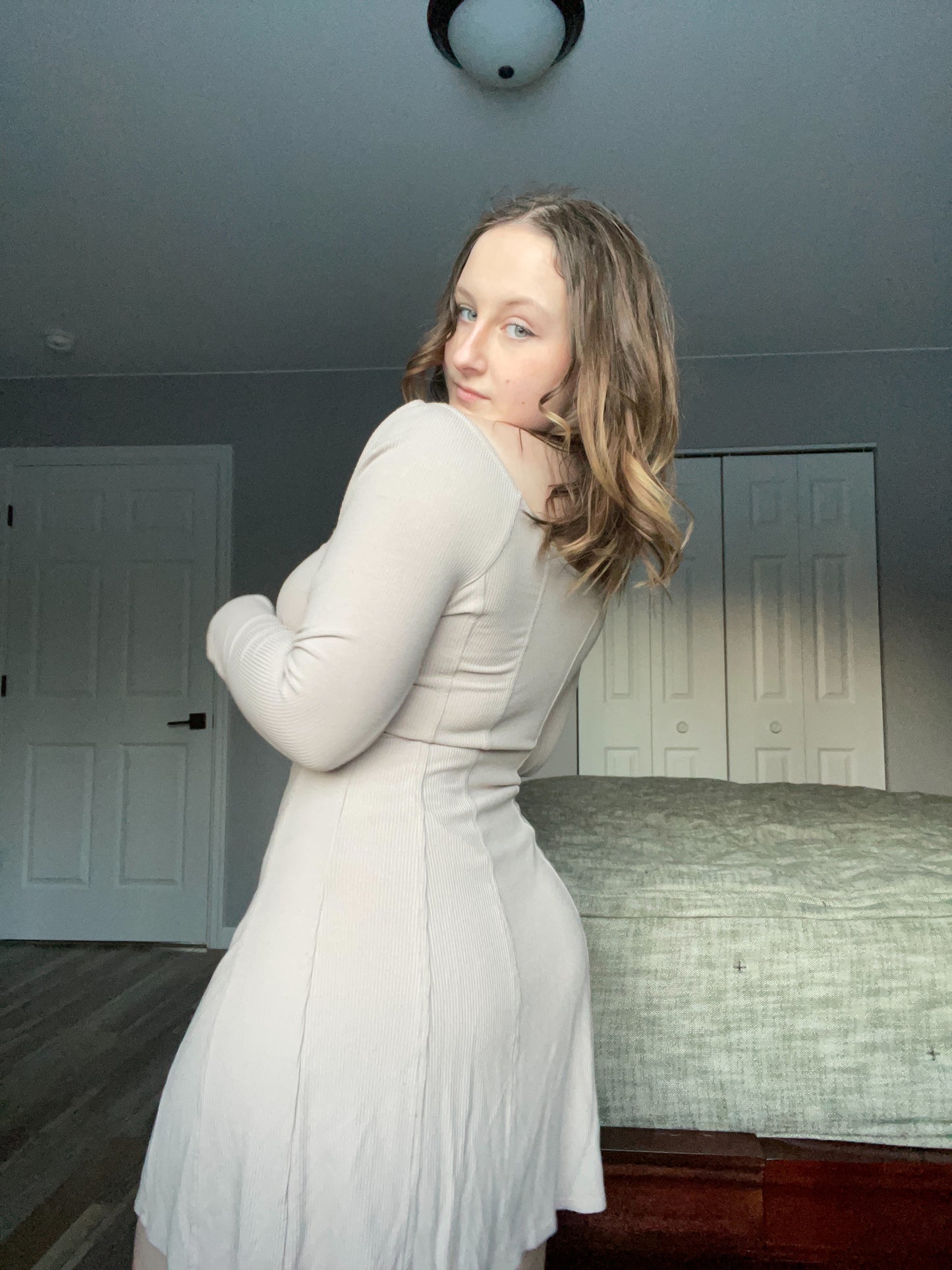 Tan Milkmaid Mini Dress | From the Rack | Grace Thrifts 